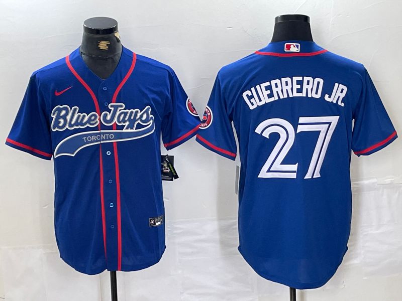 Men Toronto Blue Jays 27 Guerrero jr Blue Jointly 2024 Nike MLB Jersey style 2